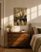 Abstract London Skyline Canvas Art, Gold Black Gray Cityscape Wall Decor