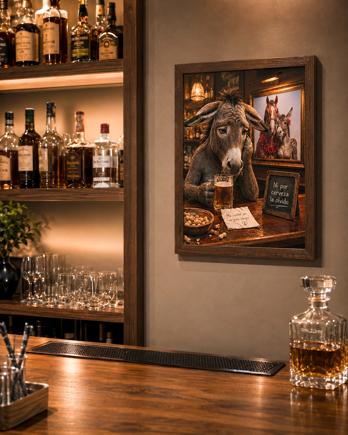 Affiche drôle d'âne de bar, Art mural animal espagnol, Impression décorative de caverne d'homme