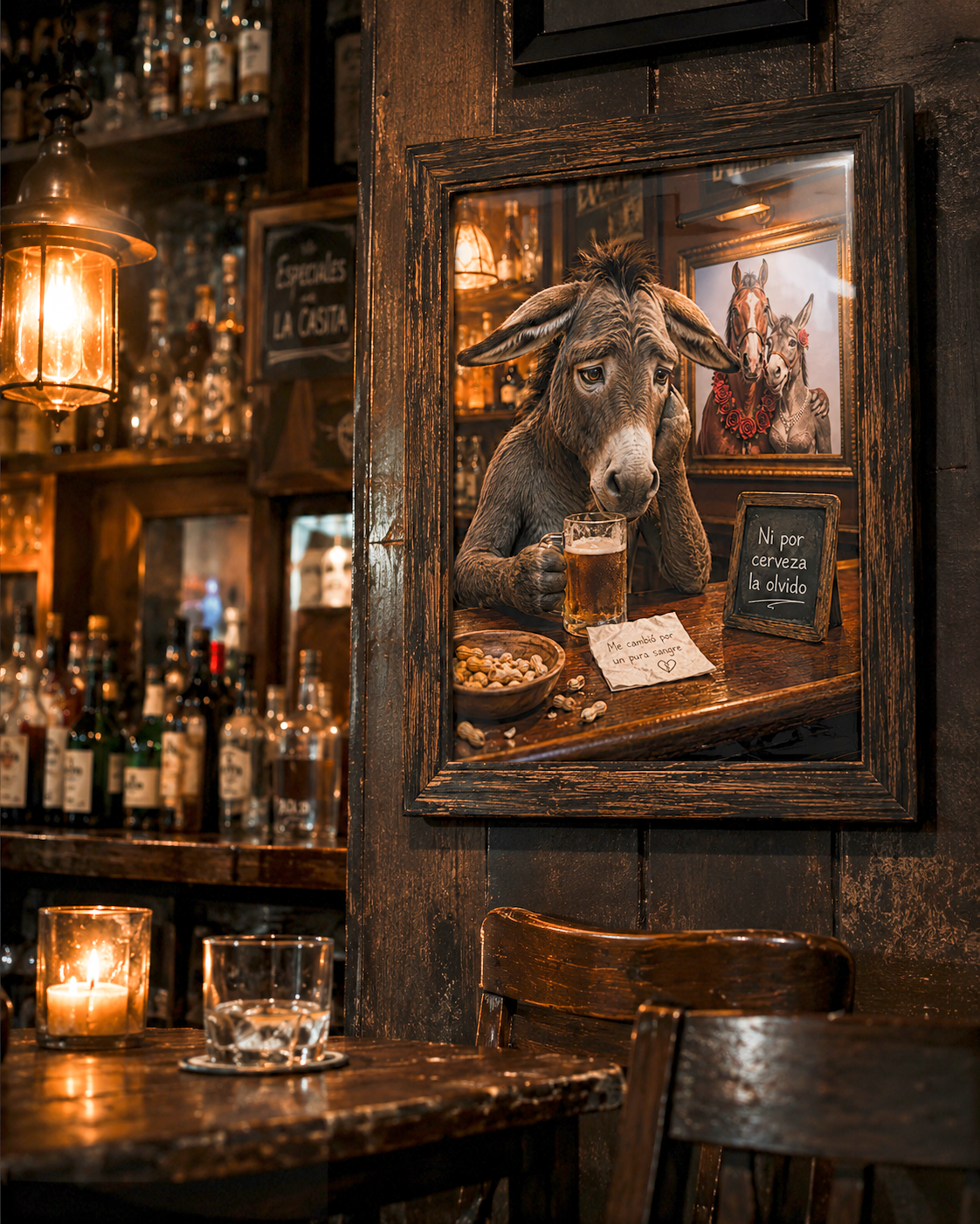 Affiche drôle d'âne de bar, Art mural animal espagnol, Impression décorative de caverne d'homme