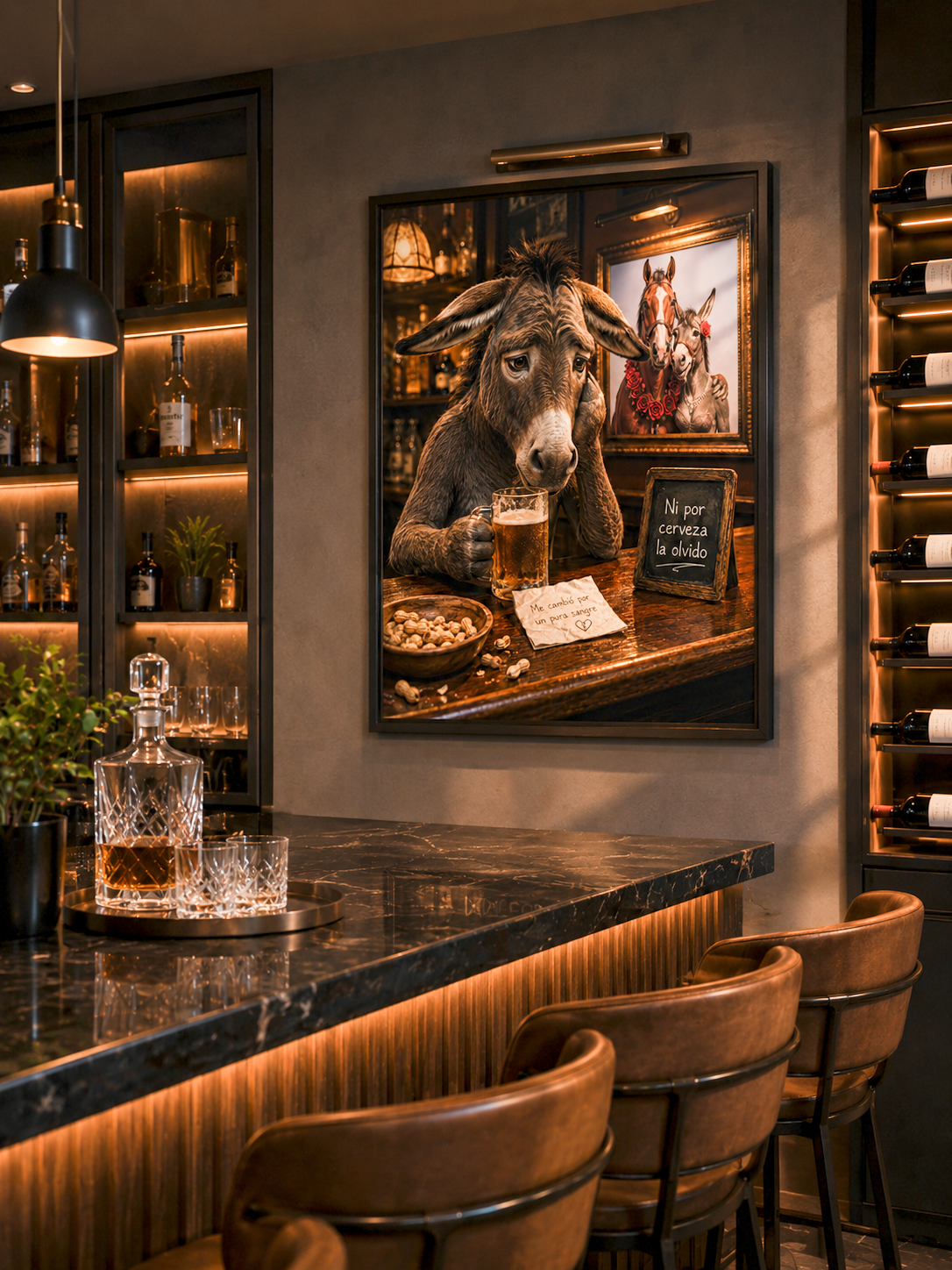 Affiche drôle d'âne de bar, Art mural animal espagnol, Impression décorative de caverne d'homme
