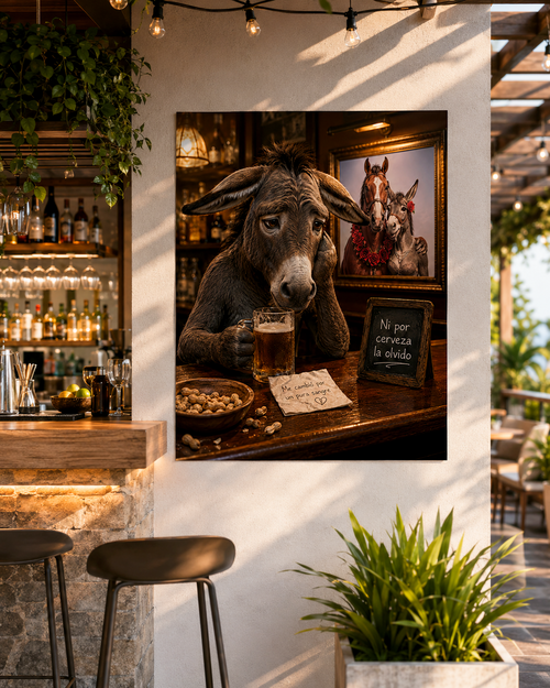 Funny Donkey Bar Poster, Spanish Animal Wall Art, Man Cave Decor Print