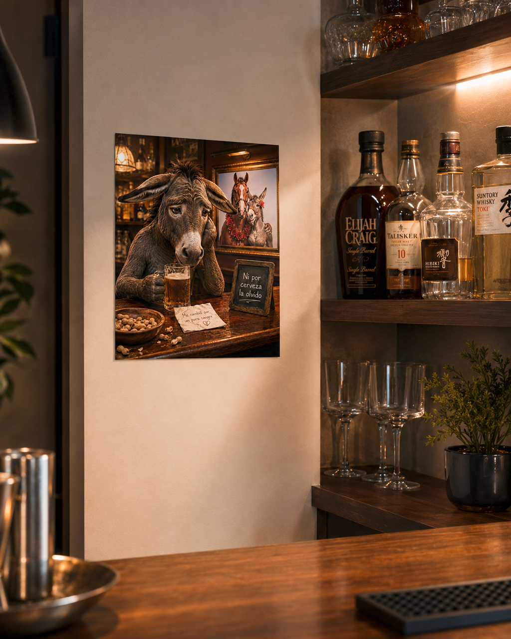 Affiche drôle d'âne de bar, Art mural animal espagnol, Impression décorative de caverne d'homme
