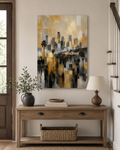 Los Angeles Skyline Canvas. Abstract Hollywood Wall Art in Gold, Black and Gray