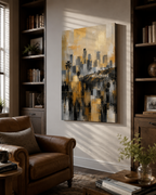 Los Angeles Skyline Canvas. Abstract Hollywood Wall Art in Gold, Black and Gray