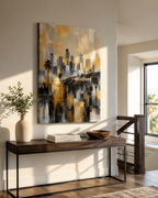 Los Angeles Skyline Canvas. Abstract Hollywood Wall Art in Gold, Black and Gray