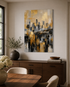 Los Angeles Skyline Canvas. Abstract Hollywood Wall Art in Gold, Black and Gray