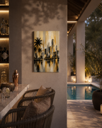 Abstract Miami Skyline Canvas, Gold Black Gray Palm Tree Art, Modern Florida Decor