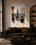 New York City Skyline Poster, Gold Black Gray Empire State Bridge Art