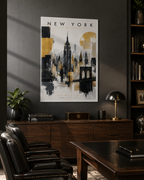 New York City Skyline Poster, Gold Black Gray Empire State Bridge Art