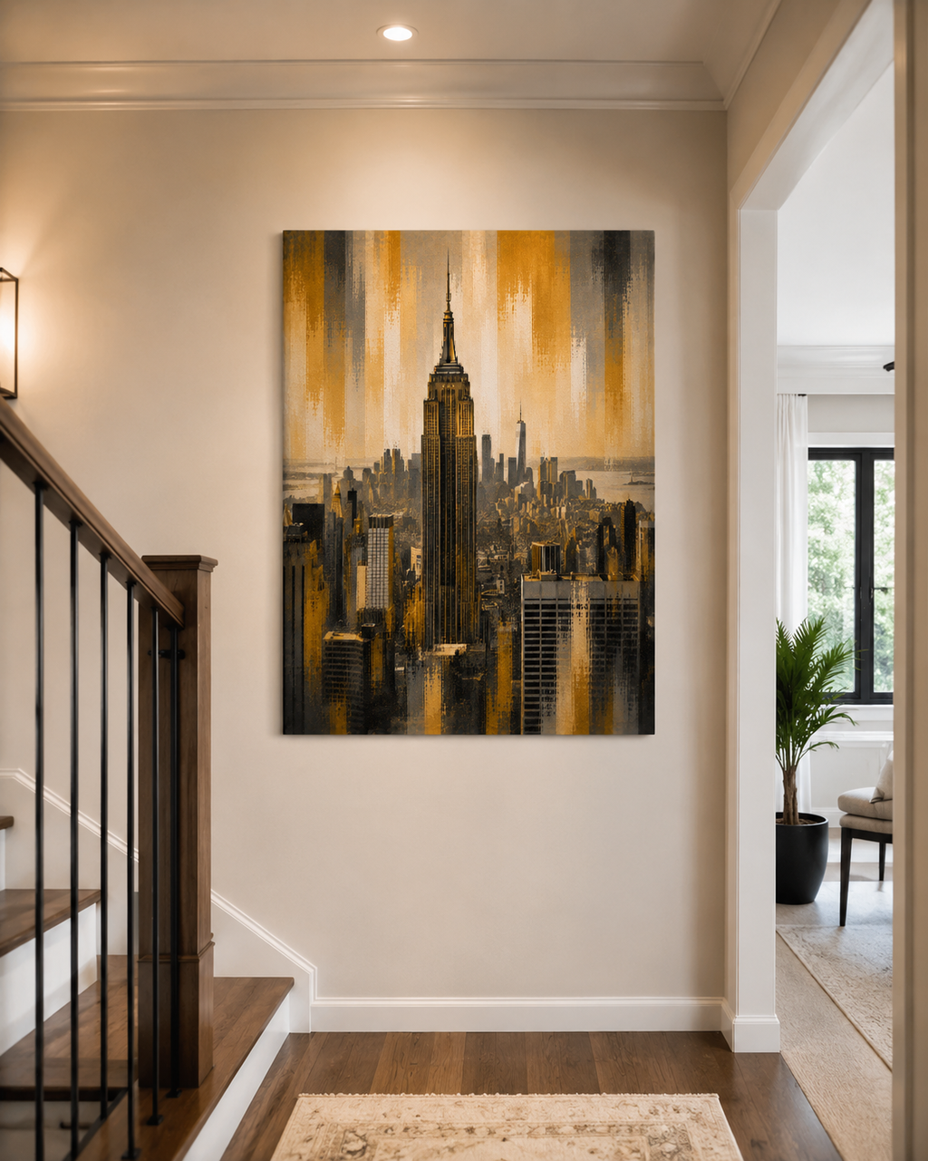 New York City Skyline Canvas. Gold Empire State Building Wall Art, Modern Manhattan Decor