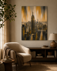 New York City Skyline Canvas. Gold Empire State Building Wall Art, Modern Manhattan Decor