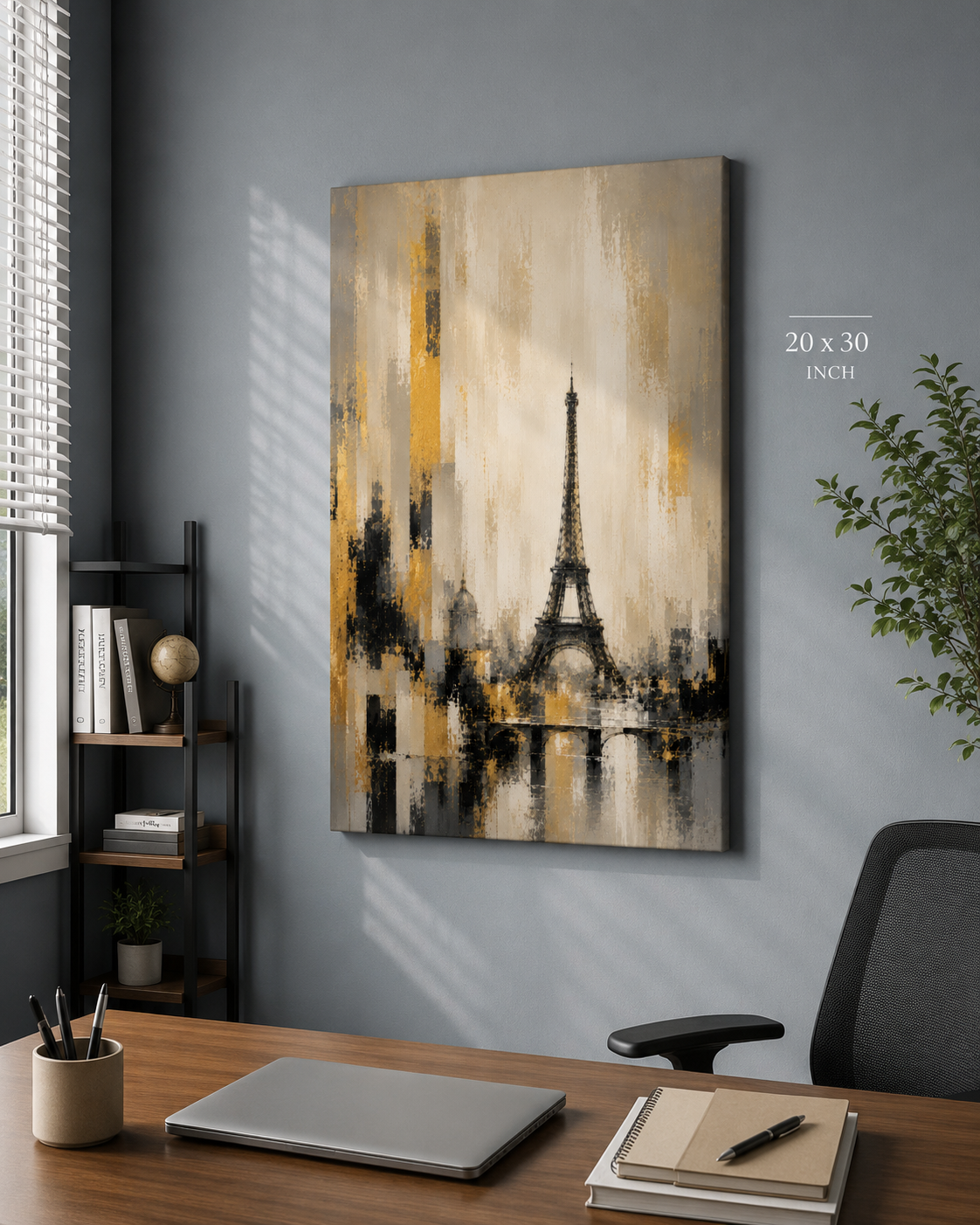 Abstract Eiffel Tower Paris Skyline Canvas, Gold Black Gray City Wall Art