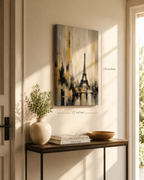 Abstract Eiffel Tower Paris Skyline Canvas, Gold Black Gray City Wall Art