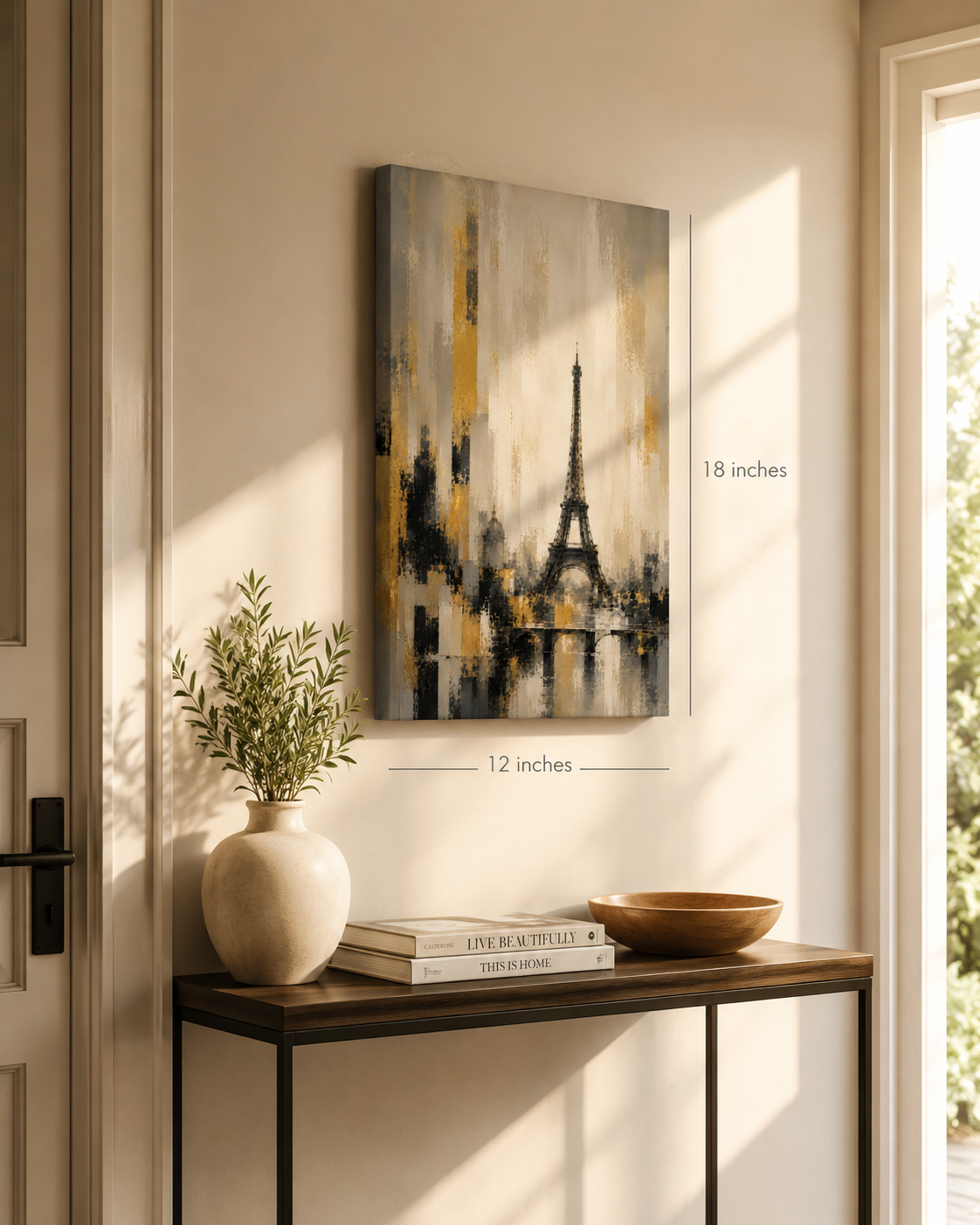 Abstract Eiffel Tower Paris Skyline Canvas, Gold Black Gray City Wall Art