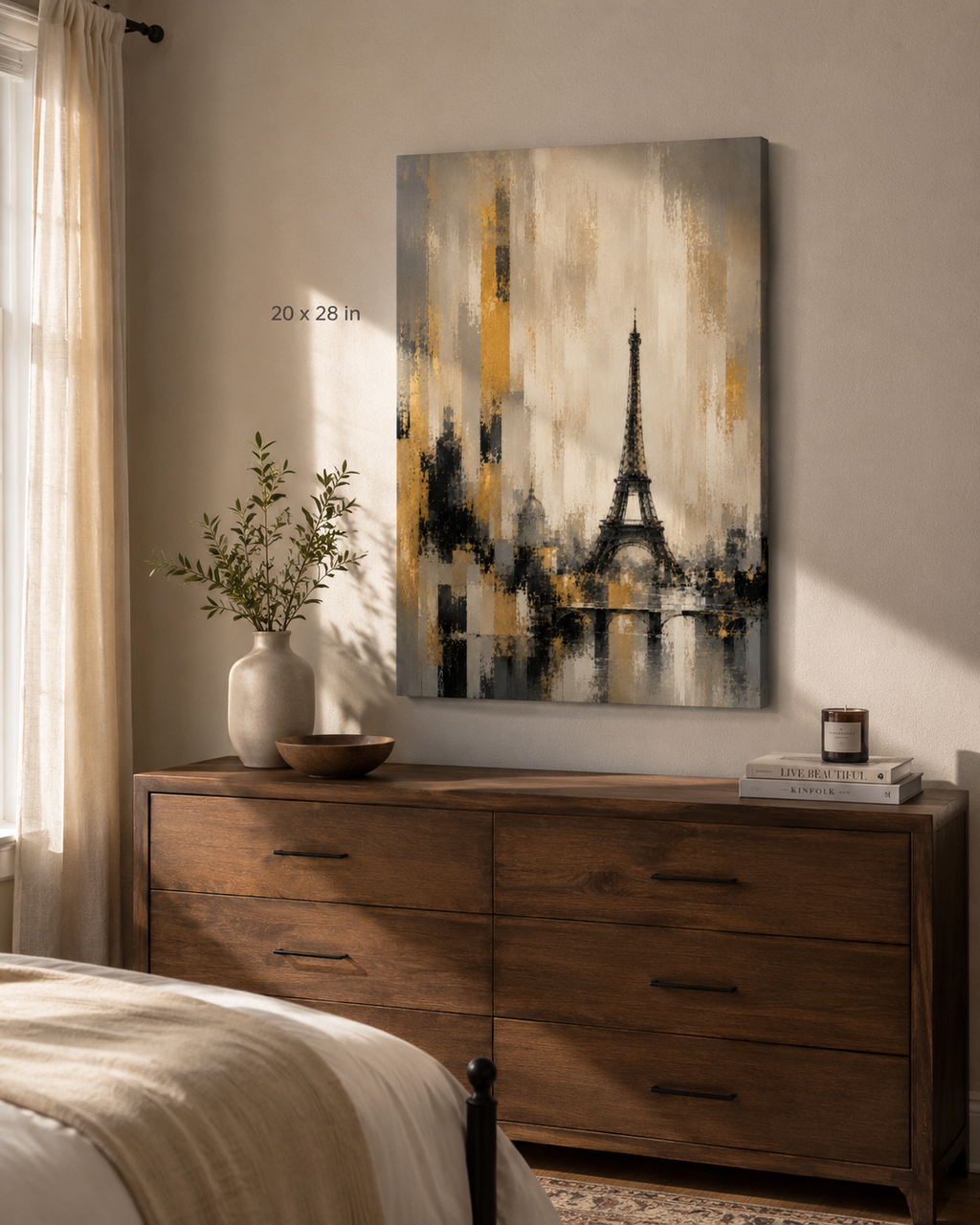 Abstract Eiffel Tower Paris Skyline Canvas, Gold Black Gray City Wall Art