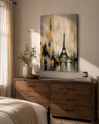 Abstract Eiffel Tower Paris Skyline Canvas, Gold Black Gray City Wall Art