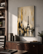 Abstract Eiffel Tower Paris Skyline Canvas, Gold Black Gray City Wall Art