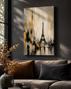 Abstract Eiffel Tower Paris Skyline Canvas, Gold Black Gray City Wall Art