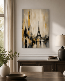 Abstract Eiffel Tower Paris Skyline Canvas, Gold Black Gray City Wall Art