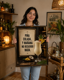 Funny Piña Colada Bar Poster – Cocktail Wall Art – Tropical Bar Decor – Spanish Quote Print – Kitchen & Home Bar Wall Decor