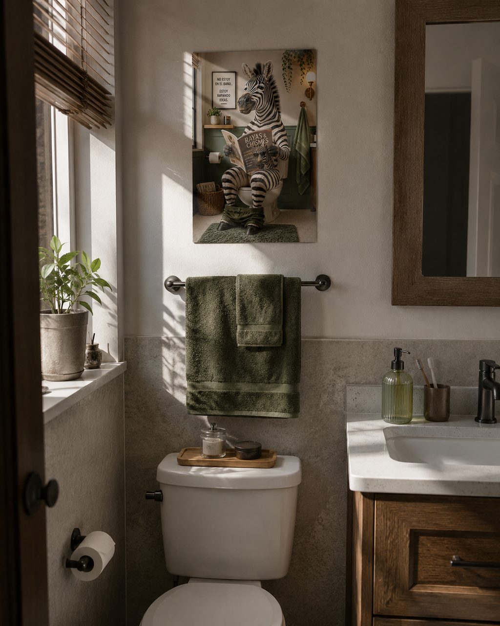 Póster Cebra en el Baño, Arte Divertido para Pared de Inodoro, Decoración Peculiar de Animales para Baño, Impresión sin Marco
