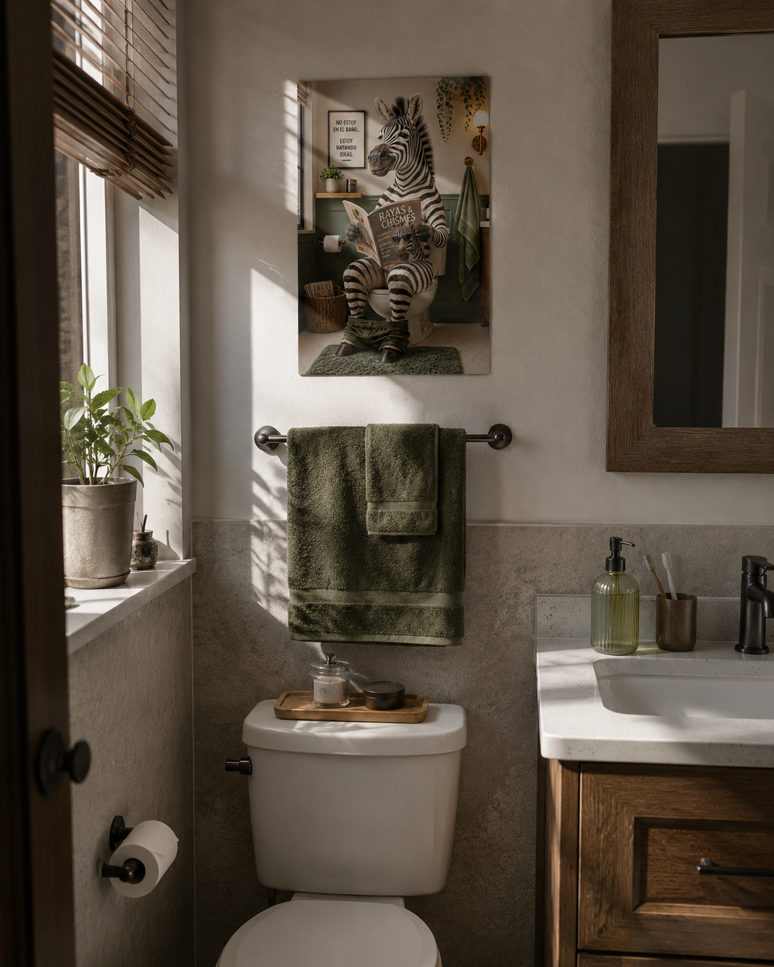 Spanish Zebra Bathroom Poster, Funny Toilet Wall Art, Quirky Animal Restroom Decor, Unframed Print