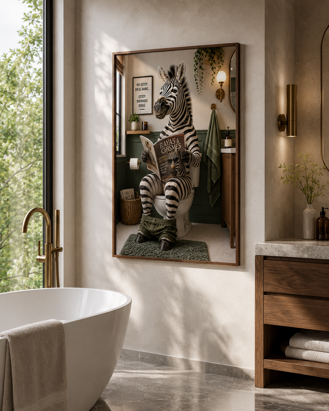 Spanish Zebra Bathroom Poster, Funny Toilet Wall Art, Quirky Animal Restroom Decor, Unframed Print