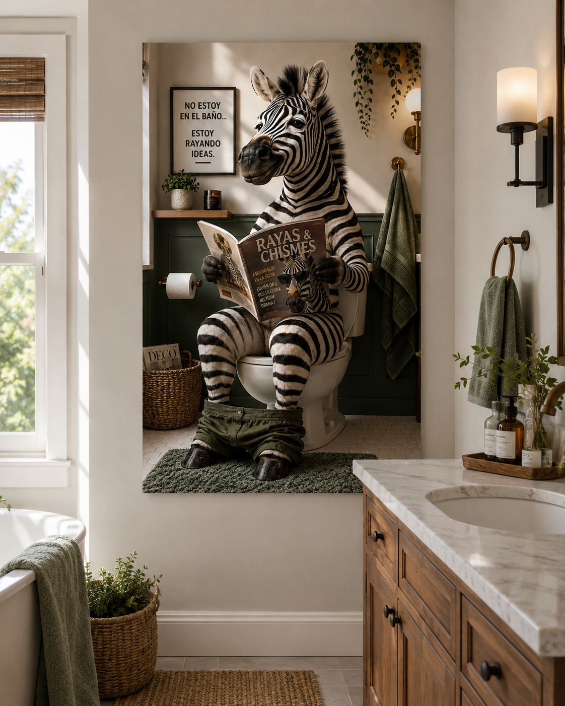 Spanish Zebra Bathroom Poster, Funny Toilet Wall Art, Quirky Animal Restroom Decor, Unframed Print