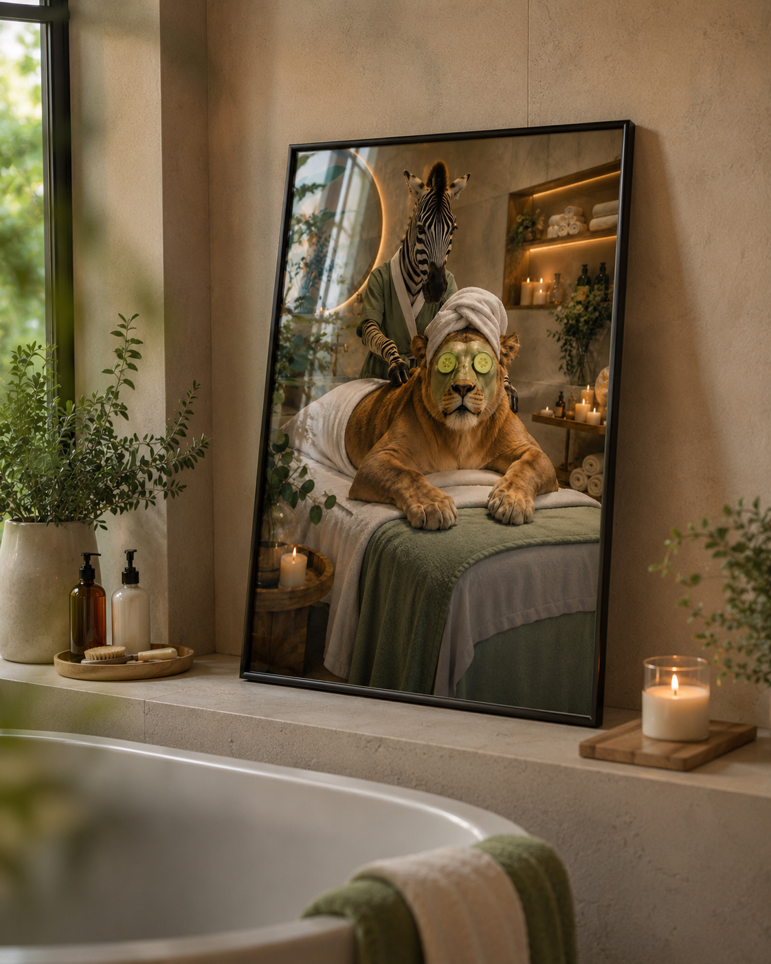 Funny Lion Spa Wall Art Poster