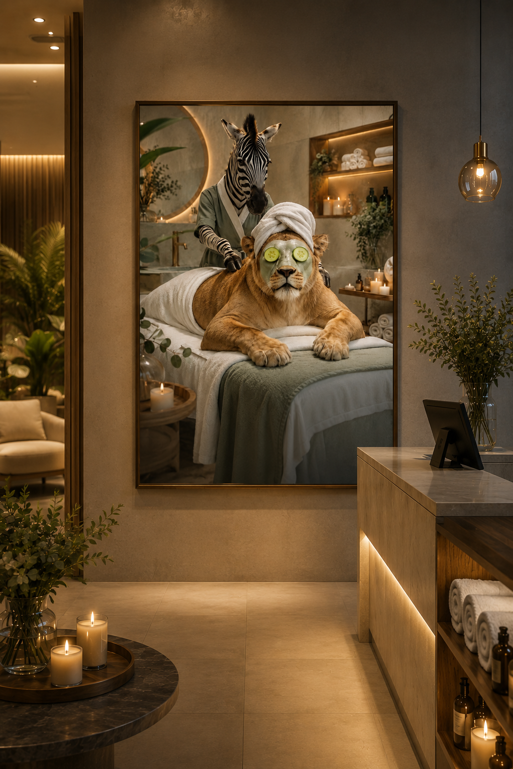 Funny Lion Spa Wall Art Poster