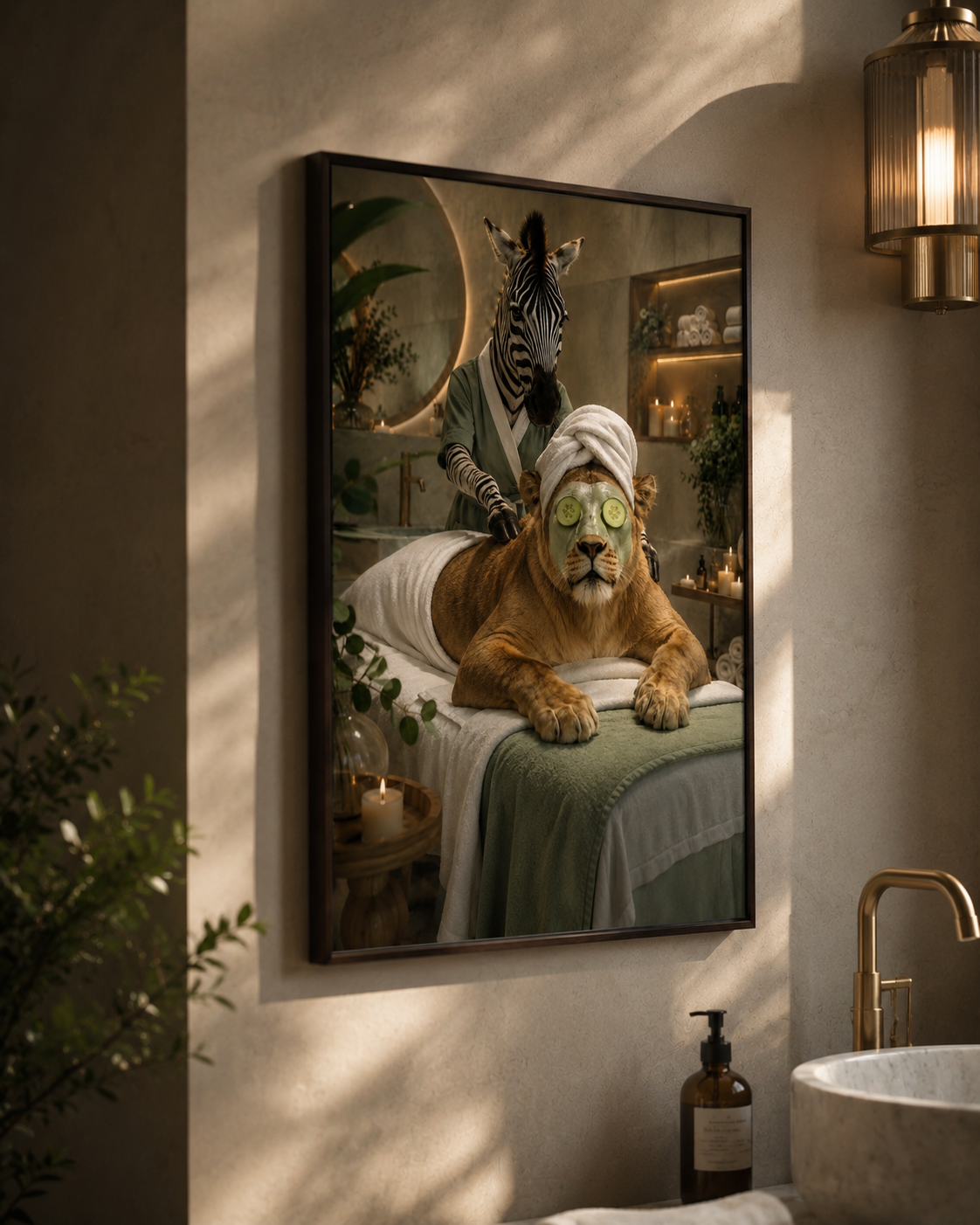 Funny Lion Spa Wall Art Poster
