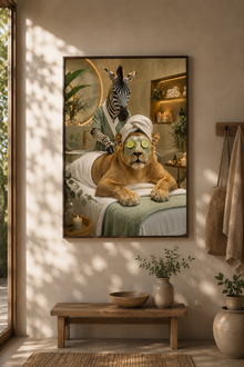 Funny Lion Spa Bathroom Wall Art Poster – Humorous Animal Bathroom Decor – Lioness Spa Print – Guest Bathroom Wall Decor