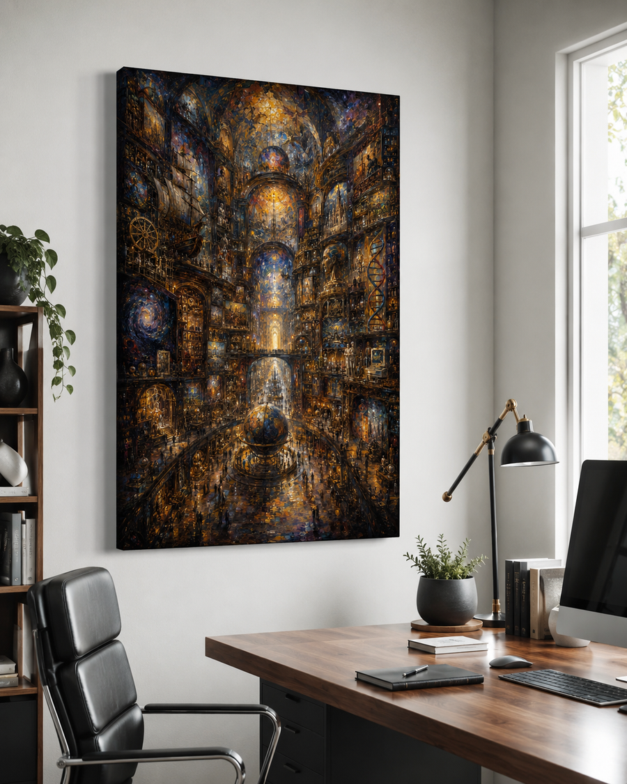 The Atlas of Civilization Canvas Art, Human Legacy Collection, Monumental Library Wall Decor, Gold Black Museum Style Artwork
