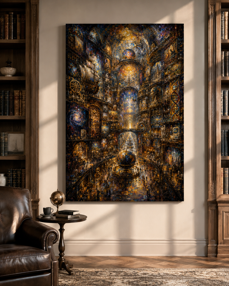 The Atlas of Civilization Canvas Art, Human Legacy Collection, Monumental Library Wall Decor, Gold Black Museum Style Artwork
