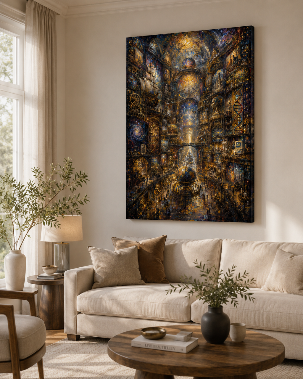 The Atlas of Civilization Canvas Art, Human Legacy Collection, Monumental Library Wall Decor, Gold Black Museum Style Artwork