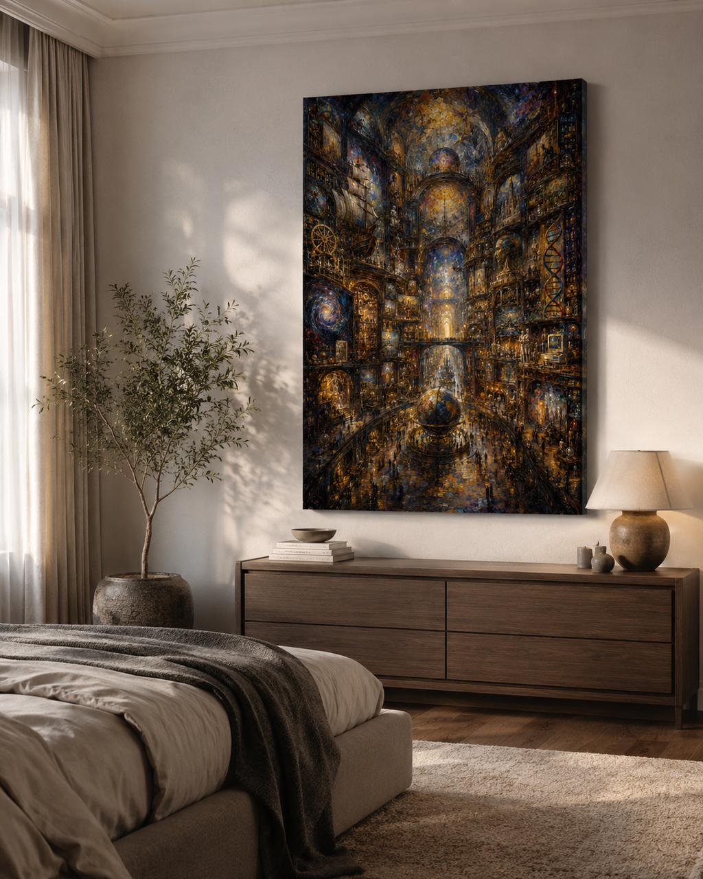 The Atlas of Civilization Canvas Art, Human Legacy Collection, Monumental Library Wall Decor, Gold Black Museum Style Artwork
