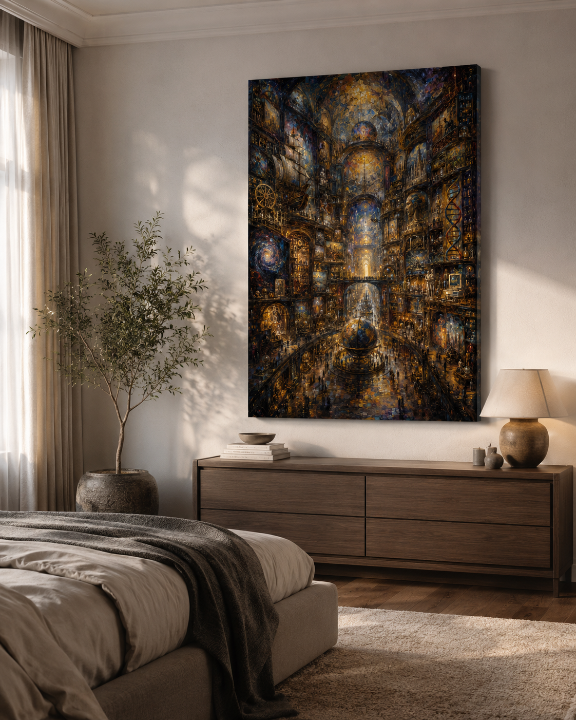 The Atlas of Civilization Canvas Art, Human Legacy Collection, Monumental Library Wall Decor, Gold Black Museum Style Artwork