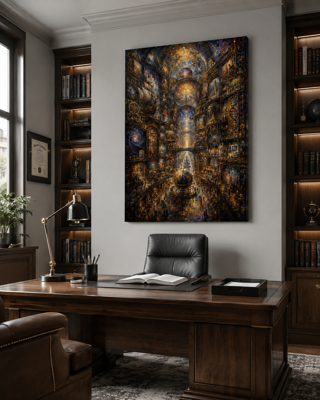 The Atlas of Civilization Canvas Art, Human Legacy Collection, Monumental Library Wall Decor, Gold Black Museum Style Artwork