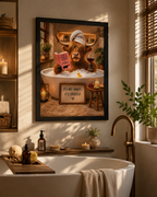 Funny Highland Cow Bathroom Art. Relaxing Bubble Bath Poser, Rustic Farmhouse Decor