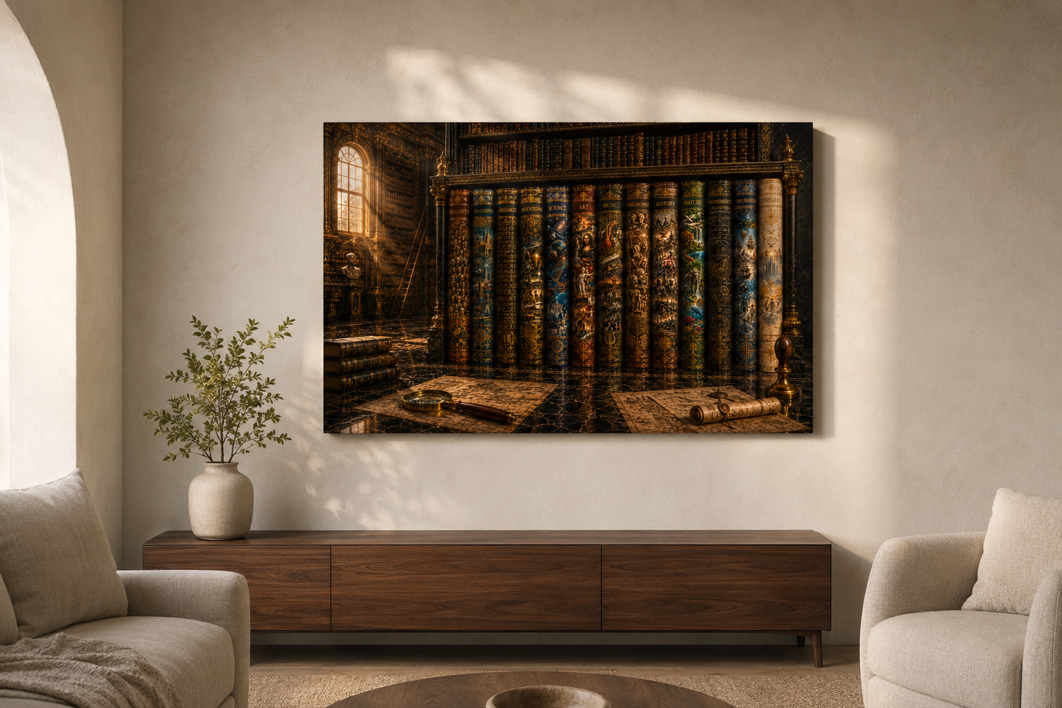 The Grand Compendium, Vintage Library Canvas, Dark Academia Wall Art, Luxury Book Collection, Office & Library Decor