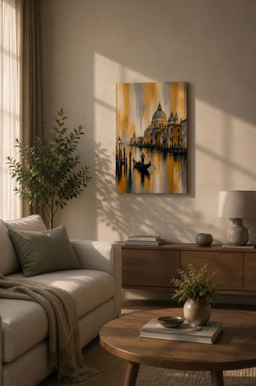 Arte de pared en lienzo delgado del Canal Dorado de Venecia, elegante paisaje urbano italiano con góndola