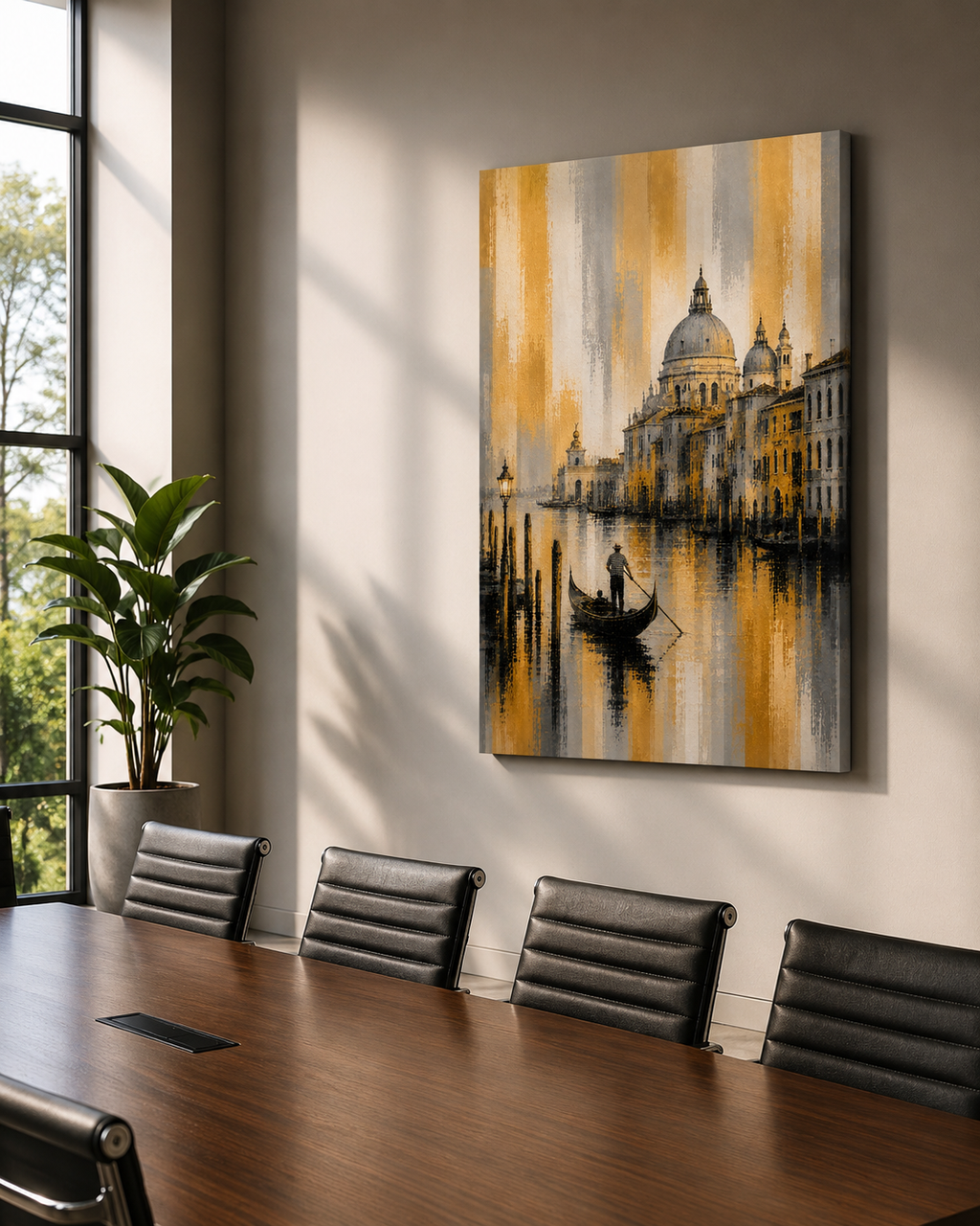 Arte de pared en lienzo delgado del Canal Dorado de Venecia, elegante paisaje urbano italiano con góndola