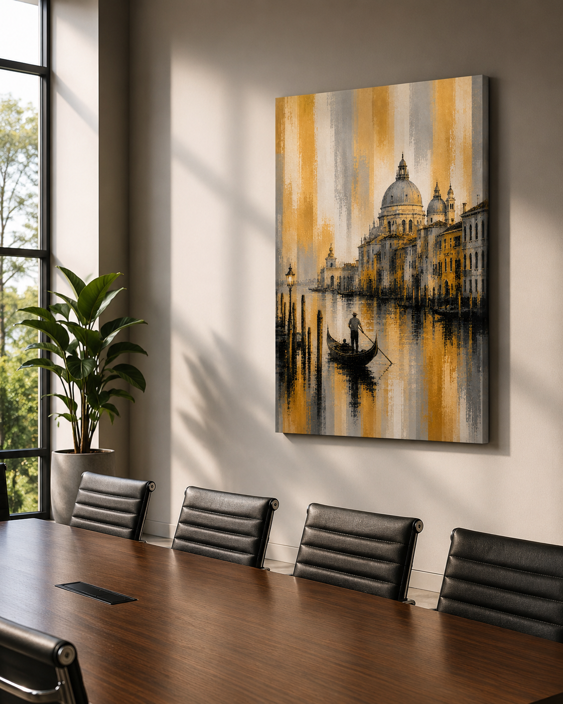 Arte de pared en lienzo delgado del Canal Dorado de Venecia, elegante paisaje urbano italiano con góndola