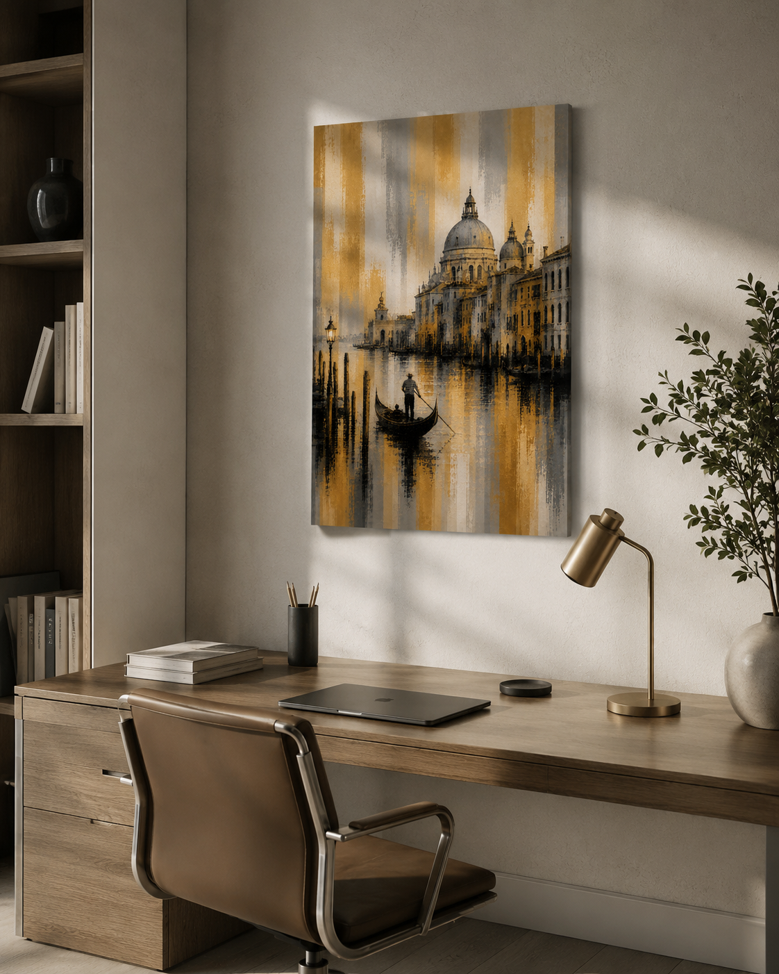 Arte de pared en lienzo delgado del Canal Dorado de Venecia, elegante paisaje urbano italiano con góndola