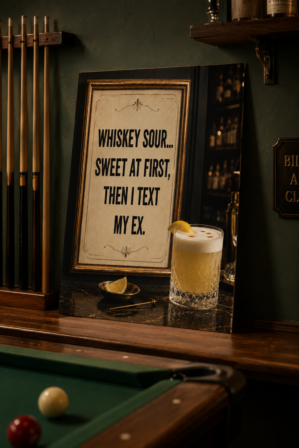 Affiche drôle de cocktail Whiskey Sour, Décoration murale vintage de bar, Impression de citation humoristique