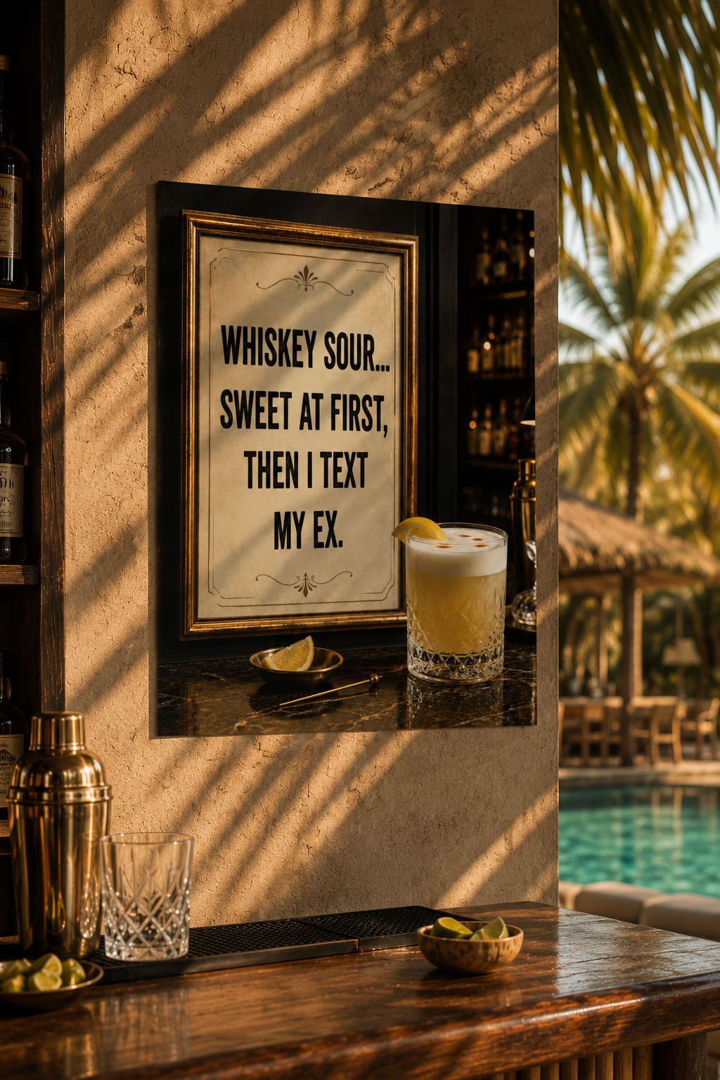 Affiche drôle de cocktail Whiskey Sour, Décoration murale vintage de bar, Impression de citation humoristique