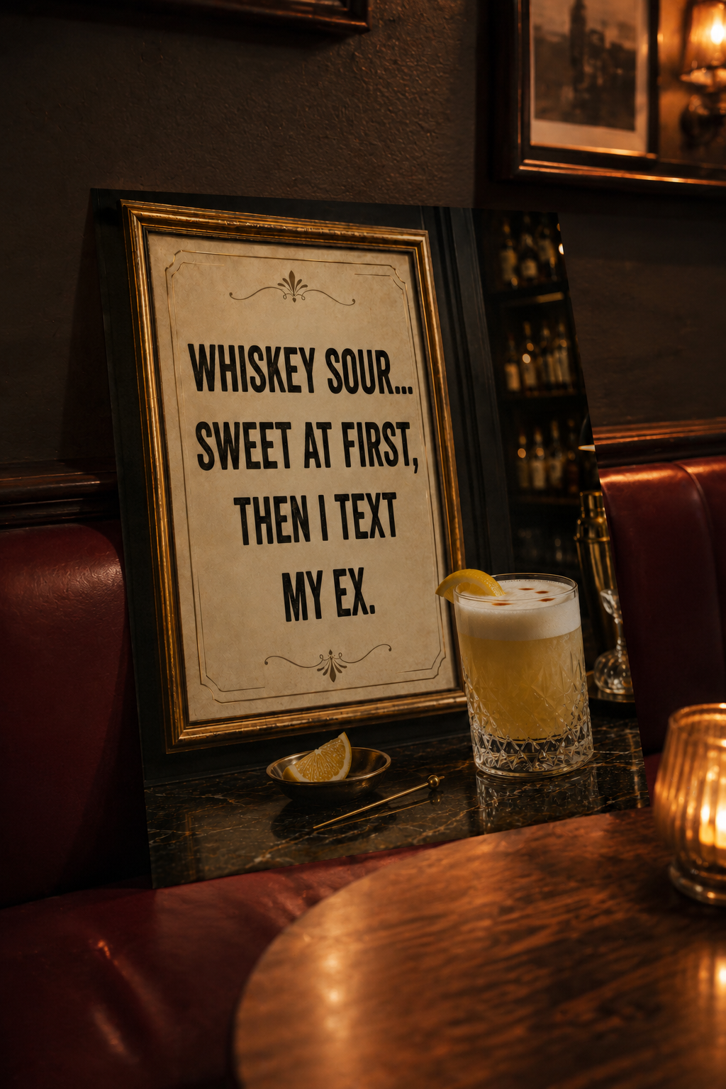 Affiche drôle de cocktail Whiskey Sour, Décoration murale vintage de bar, Impression de citation humoristique