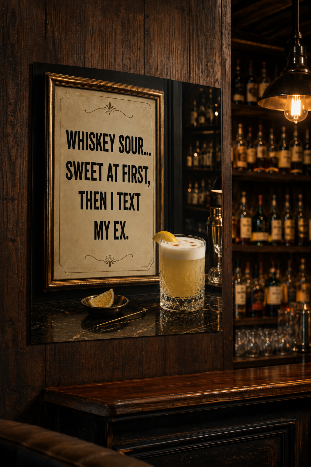 Affiche drôle de cocktail Whiskey Sour, Décoration murale vintage de bar, Impression de citation humoristique