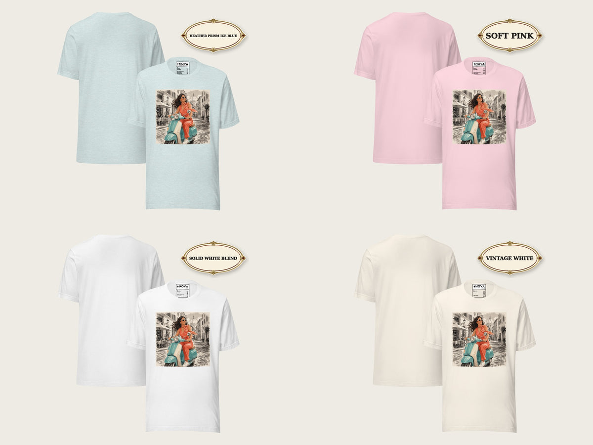 Italian Summer T-Shirt, Vintage Vespa Girl Tee, Retro Italy Travel Shirt, Mediterranean Vacation Top, Dolce Vita Graphic Tee