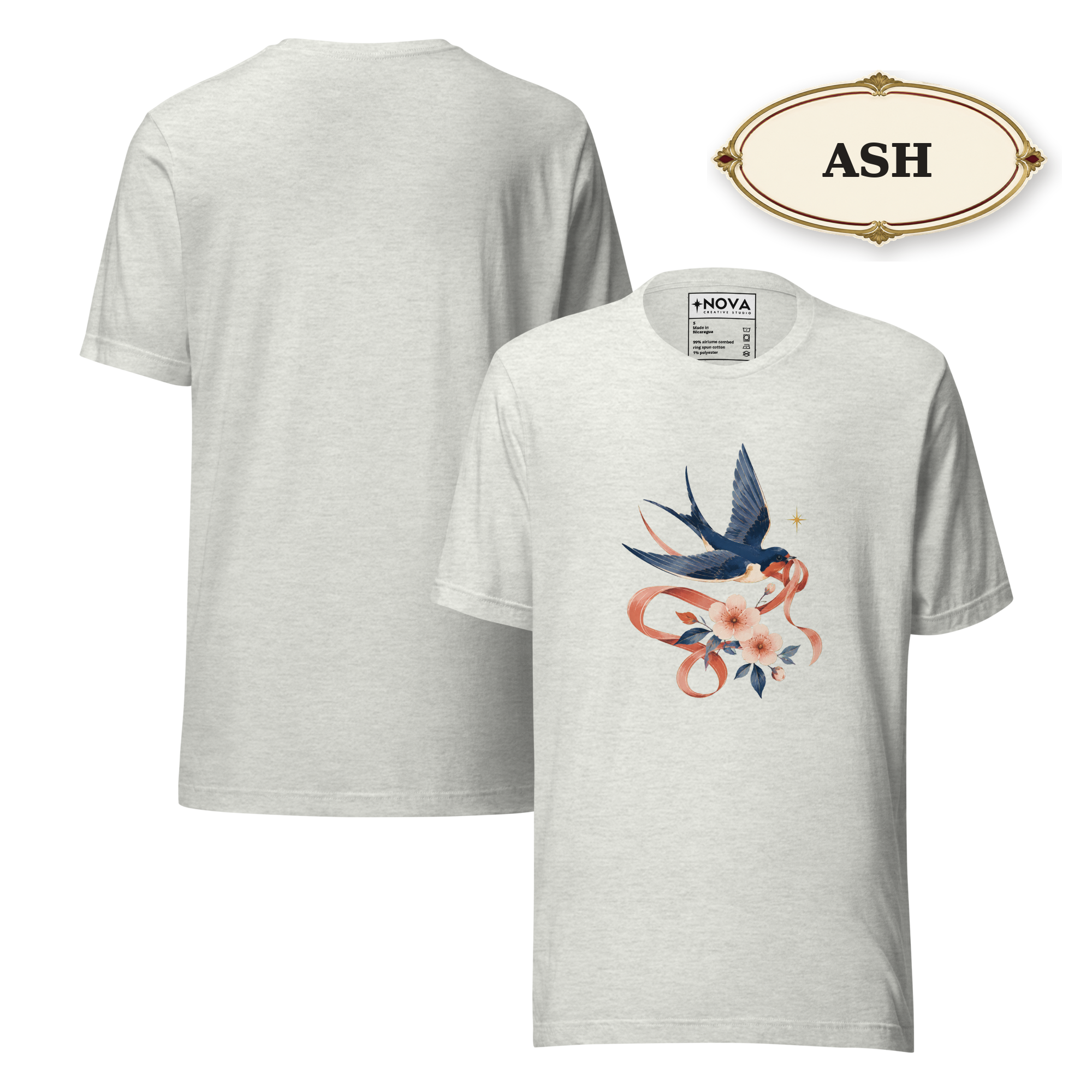 Swallow Bird Shirt for Women, Floral Bird Graphic Tee, Vintage Tattoo T-Shirt, Botanical Shirt, Cottagecore Tee, Bird Lover Gift